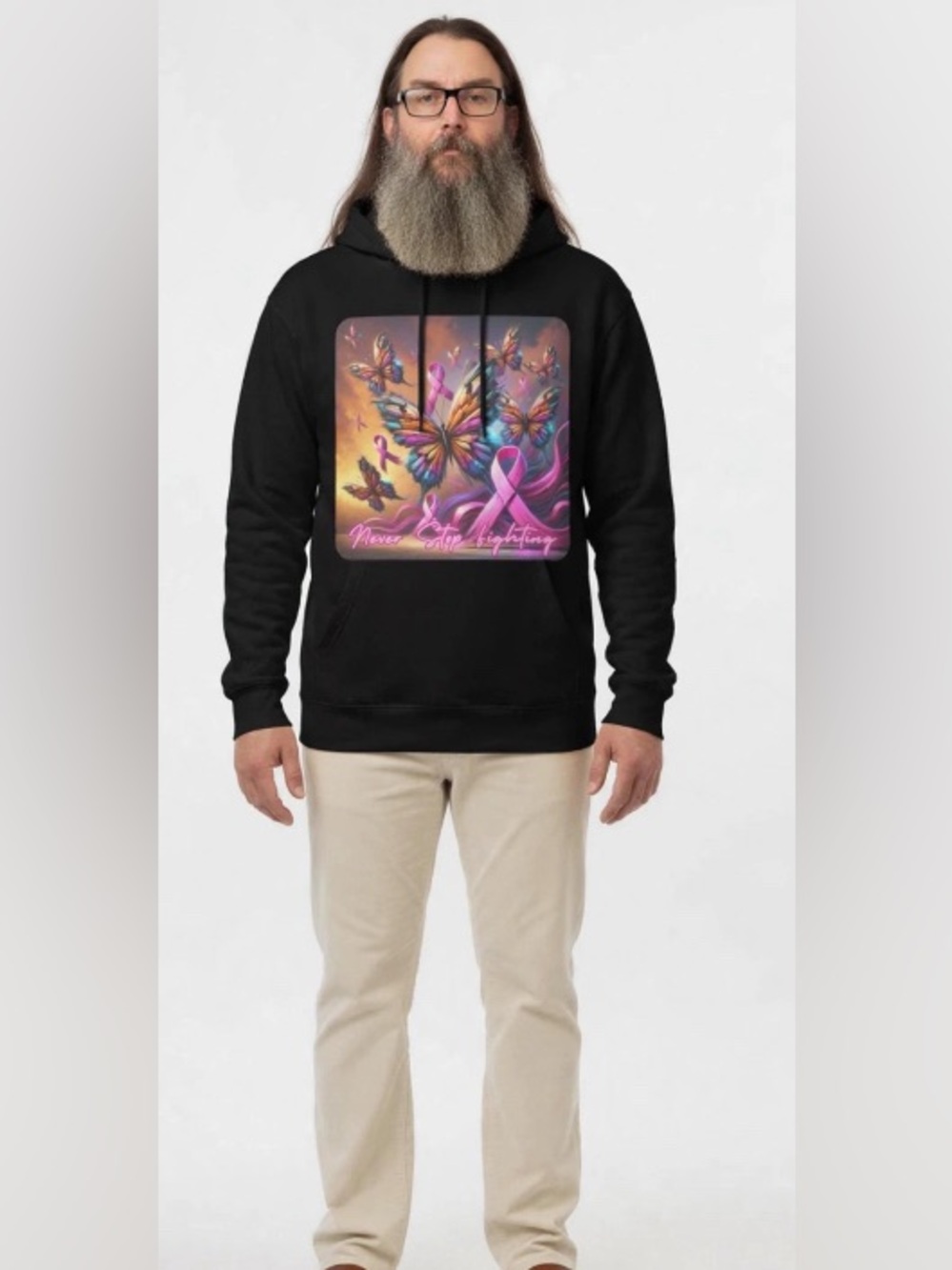 Never Stop Fighting Hoodie with Butterfly and Ribbon Design 🎊🎊🎊HOST PICK 🎊🎊🎊